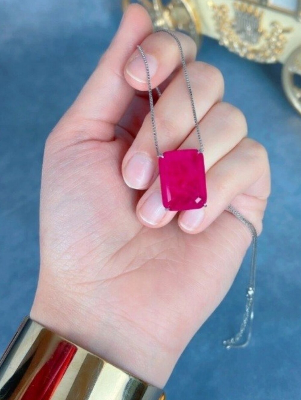New Fushia Pink Ruby 10ct Necklace - Picture 2 of 7